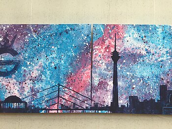 Bild aus einem Projekt. Skyline von Düsseldorf mit Galaxy-Hintergrund