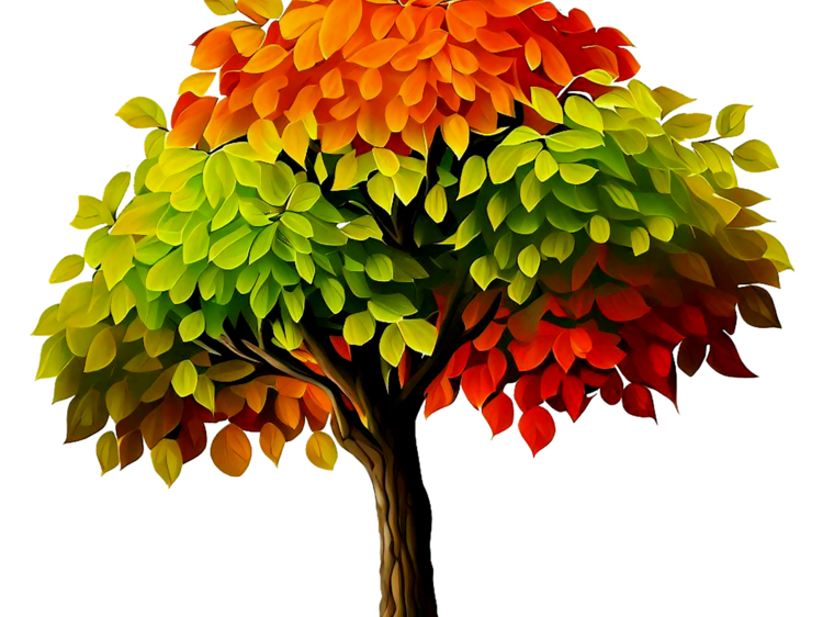 Grafik eines Baums mit grünen und roten Blättern