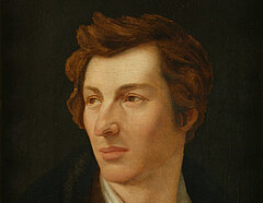 Ölgemälde von Heinrich Heine. Ein junger Mann, der nach links schaut. Er hat dunkelblonde kurze Haare.