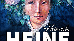 Plakat einer Winterlandschaft mit dem Porträt von Heinrich Heine