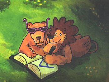 Zwei Löwen lernen Schreiben