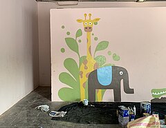 Wandmalerei Kindergarten (Giraffe und Elefant Illustriert)