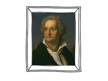 Goethe-Porträt in einem gezeichneten Bilderrahmen